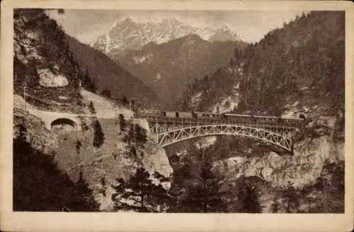 Ak Karwendelbahn, Eisenbahn, Brücke, Gebirge
