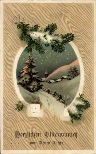 Ak Glückwunsch Neujahr, Tannenbaum, Tannenzweige