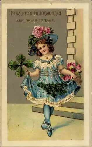Ak Glückwunsch Geburtstag, Mädchen, Glücksklee