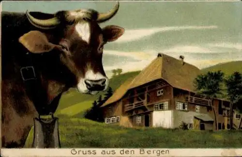 Ak Berge, Wohnhaus, Kuh, Glocke