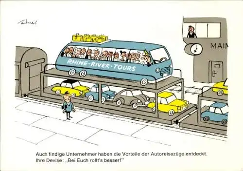 Künstler Ak Werbung, Autobus, Rhine-River-Tours