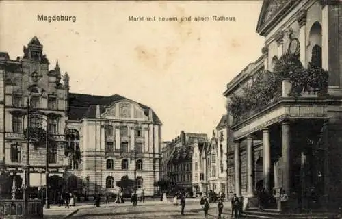 Ak Magdeburg, Markt, neues und altes Rathaus
