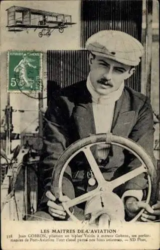 CPA Les Maitres d'Aviation, Jean Gobron, biplan Voisin