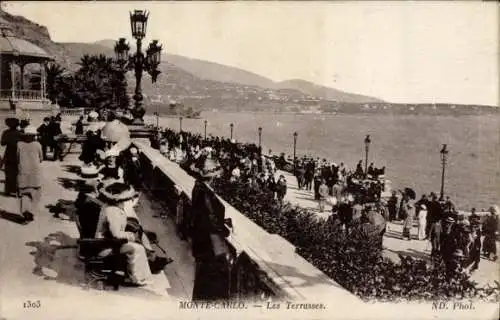 Ak Monte Carlo Monaco,  Les Terrasses, Menschenmenge, Küstenpromenade