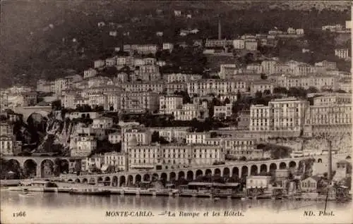 CPA Monte Carlo Monaco, La Rampe et les Hôtels