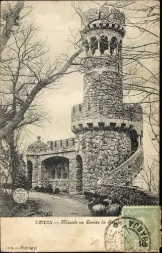 Ak Sintra Cintra Portugal, Schlossartige Struktur, steinerner Turm, Baumlandschaft