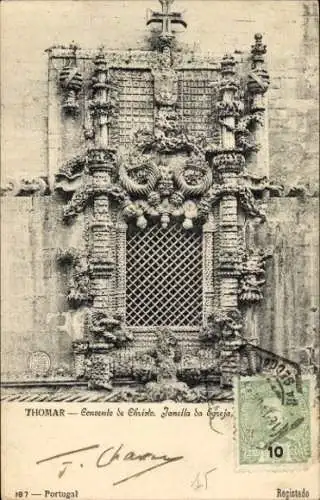 Ak Tomar Portugal, Historische Architektur, Fenstergitter, verzierte Fassade, 