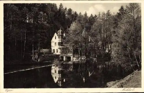 Ak Cheb Eger Reg. Karlsbad, Mühlerl am Wasser, Spiegelung