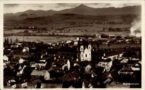 Ak Bohosudov Mariaschein Region Aussig, Ortsübersicht, Kirche
