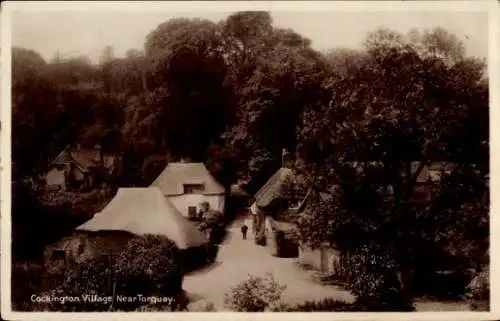 Ak Cockington South West England, Cockington Village, ländliche Szene, Häuser, Weg, Bäume