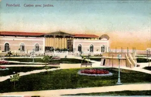 CPA Port-Saïd, Égypte, Casino avec Jardins
