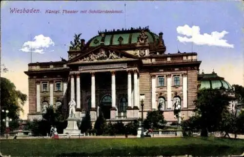 Ak Wiesbaden in Hessen,  Königliches Theater, Schillerdenkmal,  Architektur