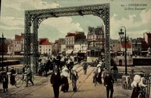 Ak Cherbourg Manche, Pont Tournant, Straßenbahn