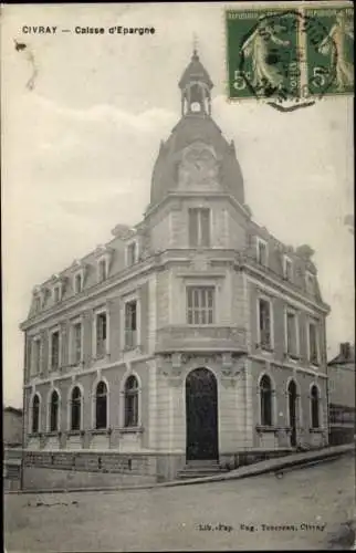 Ak Civray Vienne, Historisches Gebäude, Caisse d'Epargne, schwarz-weiß