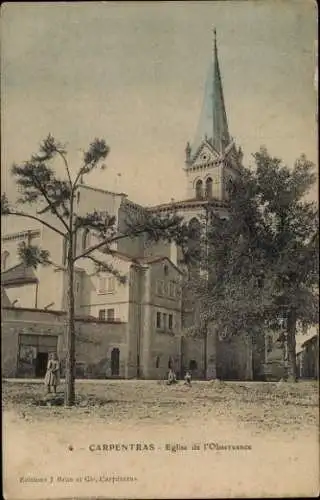 Ak Carpentras Vaucluse, Eglise de l'Observance, Turm, Gebäude, Bäume, Straße