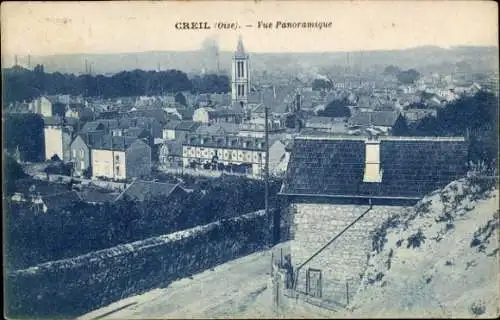 Ak Creil Oise, Panoramablick auf  Oise, Bild in Blau