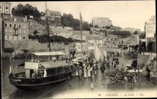 Ak Dinard Ille et Vilaine, Bild vom Hafen, Boote, Menschen,  Architektur, Marktstände