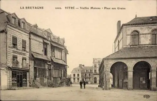 Ak Vitré Ille-et-Vilaine, LA BRETAGNE, VITRÉ, Vieilles Maisons, Platz aux Grains, ED