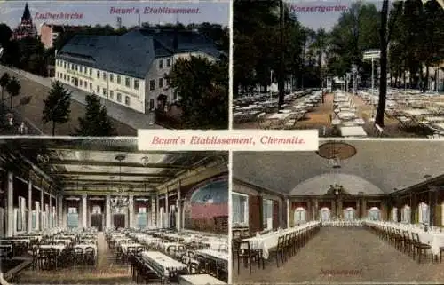 Ak Chemnitz in Sachsen, Baum's Etablissement, Konzertgarten, Lutherkirche