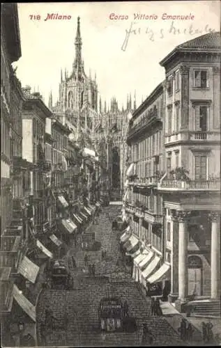Ak Milano Mailand Lombardia, Corso Vittorio Emanuele, Dom zu Milano im Hintergrund,  