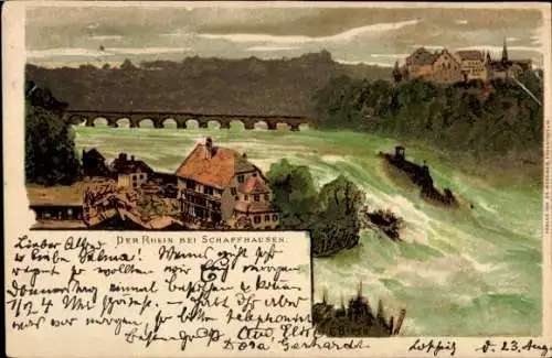 Künstler Litho Biese, Schaffhausen am Rhein Schweiz, Landschaft, Rheinfall