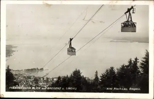 Ak Bregenz am Bodensee Vorarlberg, Pfänderbahn, Blick auf  Lindau, Seilbahn