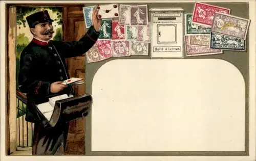 Briefmarken Präge Litho Briefträger bringt die Post, Boîte à Lettres