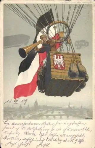 Künstler Ak Roth, Frankfurt Main, Internationale Luftschifffahrt Ausstellung 1909, Ballon