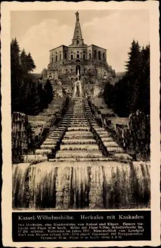 Ak Bad Wilhelmshöhe Kassel in Hessen, Kassel-Wilhelmshöhe, Herkules-Statue, Kaskaden, 80m hoch, 1