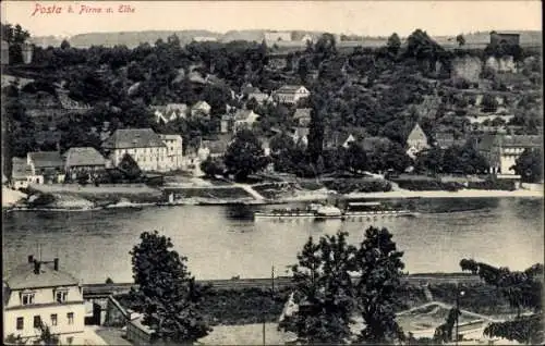 Ak Pirna an der Elbe, Flusslandschaft an der Elbe, Häuser, Dampfschiff, Bäume