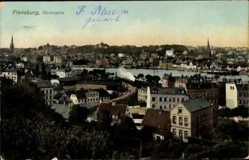 Ak Flensburg in Schleswig Holstein, Stadtansicht, Panorama, Hafenblick,  Gebäude, 