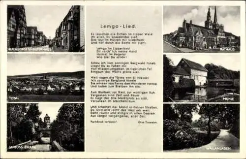 Ak Lemgo in Lippe, Hexenbürgermeisterhaus, Rathaus, Mühle, Schedss Brake, Wallanlagen, Lipper Wal
