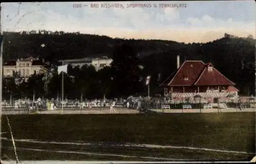 Ak Bad Kissingen Unterfranken Bayern, Sporthaus und Tennisplatz, Menschen, Gebäude, Landschaft