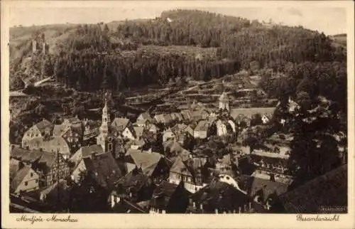 Ak Monschau Montjoie in der Eifel, Landschaftsansicht, Historische Gebäude, Gärten, Kirche