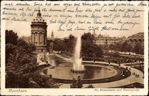 Ak Mannheim in Baden, Wasserturm, Rosengarten, Brunnen, Historische Architektur