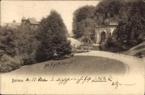 Ak Barmen Wuppertal, Historisches Gebäude, Gartenanlage, Ringeldenkmal, sepia Ton