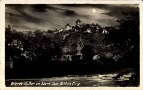 Ak Burg an der Wupper Solingen, Schloß Burg am Abend