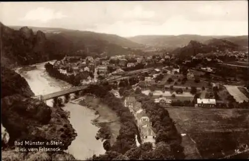Ak Bad Münster am Stein Bad Kreuznach an der Nahe, Gesamtansicht, Blick vom Felseneck