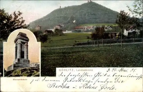 Ak Görlitz in der Lausitz, Landeskrone, Bismarcksäule