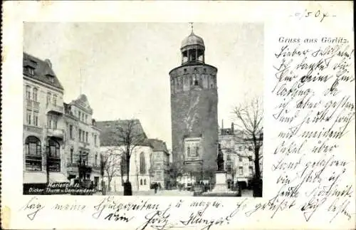 Ak Görlitz in der Lausitz, Marienplatz, Dicker Thurm,  Architektur, alte Gebäude, Platz