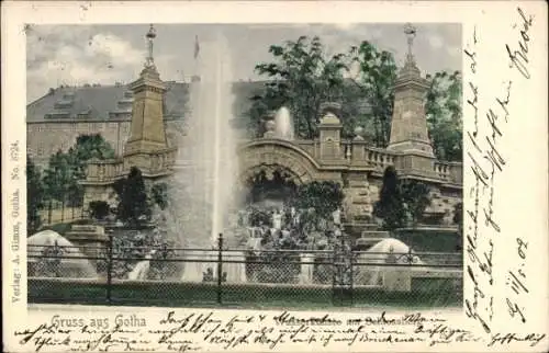 Ak Gotha in Thüringen, Brunnen, Parkszene,  Architektur