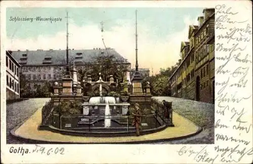 Ak Gotha in Thüringen, Schlossberg-Wasserkünste, Brunnen, alte Gebäude, Parkanlage
