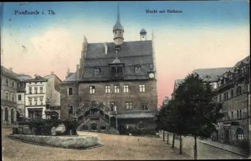 Ak Pößneck in Thüringen, Markt mit Rathaus