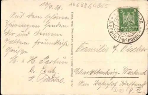 Ak Schwarzburg in Thüringen, Teilansicht, Wasserfall