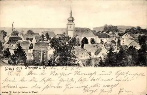 Ak Kierspe Sauerland, Ansicht einer Kirche und umliegender Häuser, Gruss aus Kierspe i. W., 