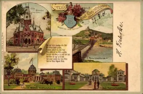 Ak Bad Oeynhausen in Westfalen,  mit Blick auf Villen, Wappen, Thermalbadehäuser, Soolbadehaus