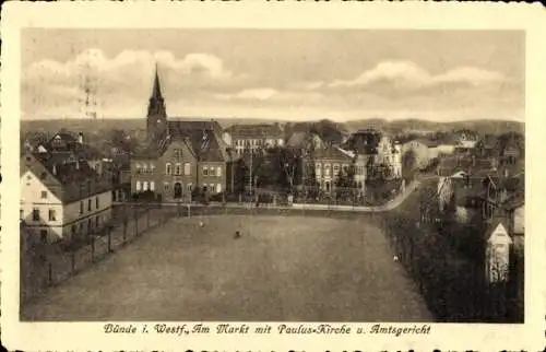 Ak Bünde in Westfalen, Am Markt, Paulus-Kirche, Amtsgericht,  Ansicht