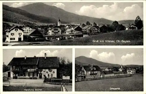 Ak Altenau Saulgrub in Oberbayern, Teilansicht, Geschäft Socher