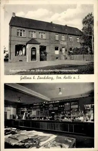 Ak Gollma Landsberg Saalekreis, Geschäftshaus der Verbraucher-Genossenschaft, Verteilungsstelle I