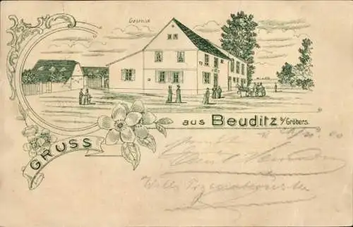 Litho Beuditz Großkugel im Saalekreis, Gasthaus
